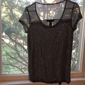 INC dressy top w/ sheer sleeves & rhinestones